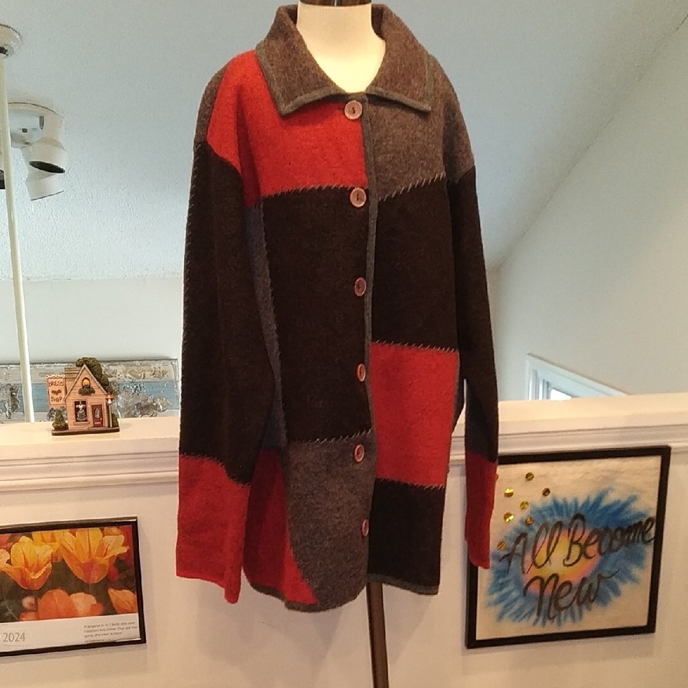 Red and Gray Colorblock Cardigan